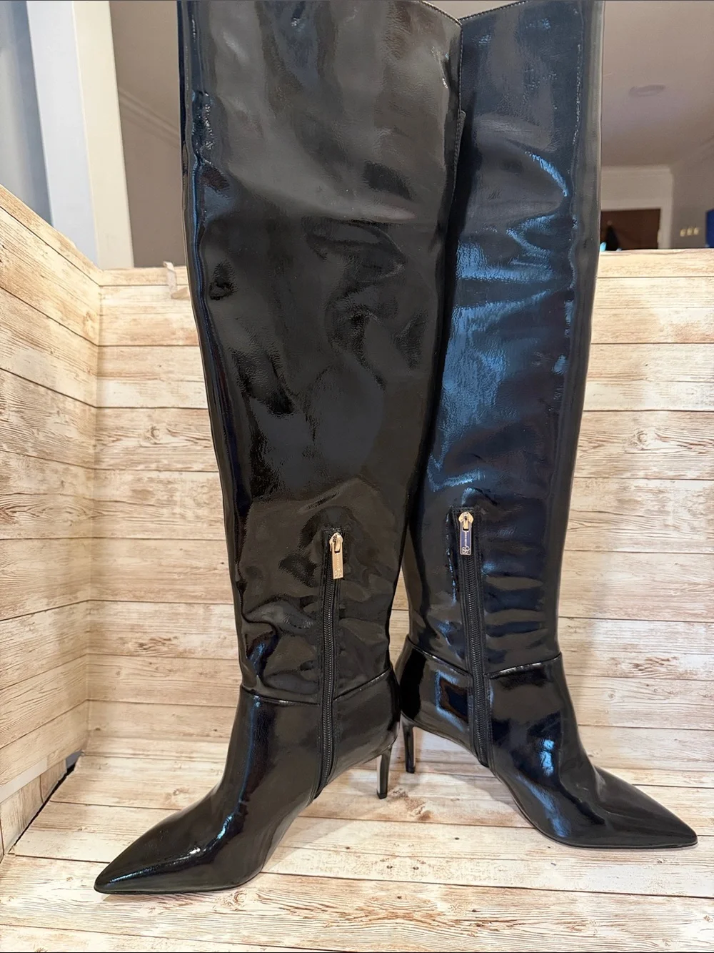 Jessica Simpson Black Patent Over-the-Knee Pointed Stiletto Boots 6M NEW